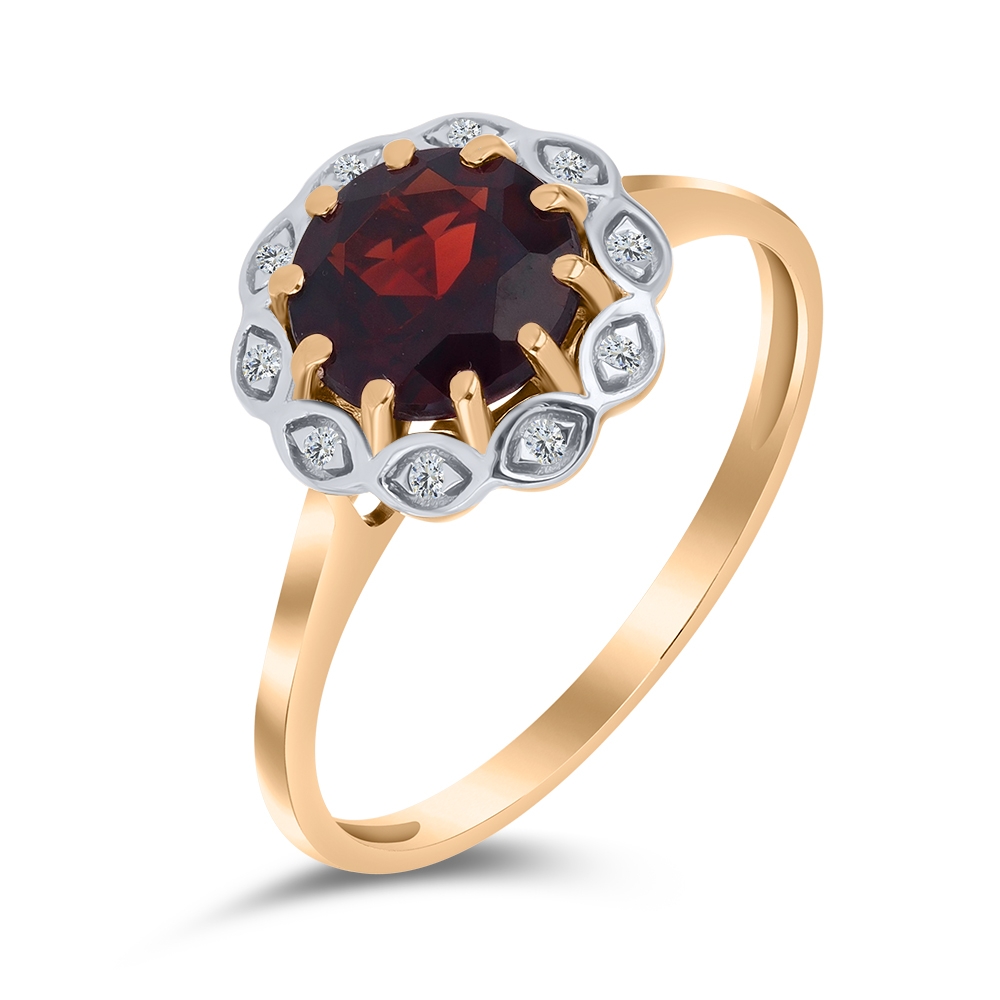 Inel din aur roz cu pietre Cubic Zirconia Incolor, Granat