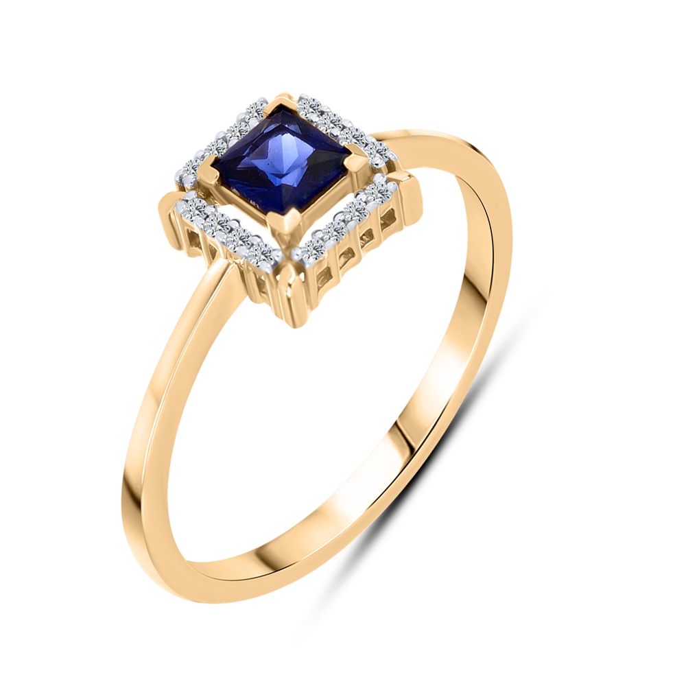 Inel din aur galben cu pietre Cubic Zirconia Incolor, Cubic Zirconia Albastru