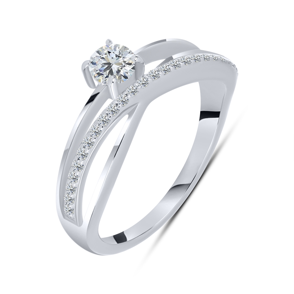 Inel din aur alb cu pietre Cubic Zirconia Incolor