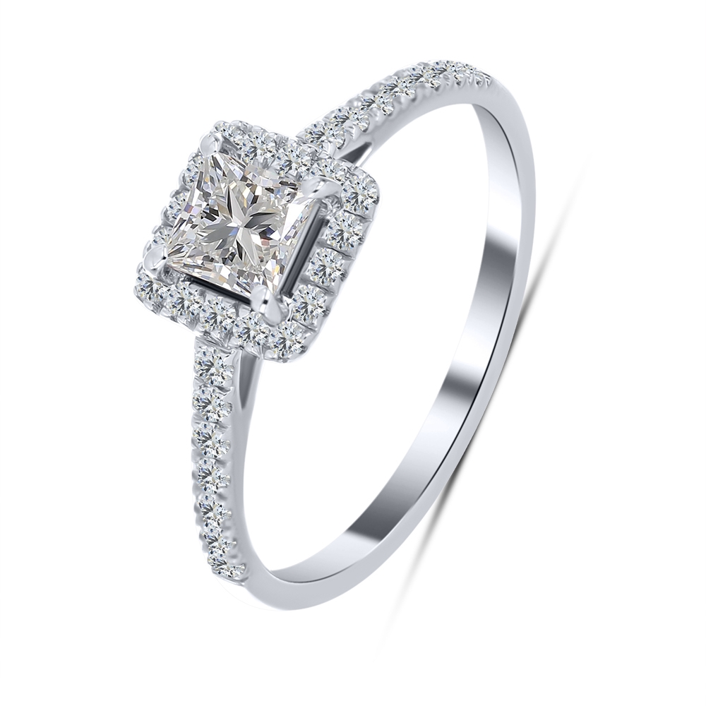 Inel din aur alb cu pietre Diamant crescut