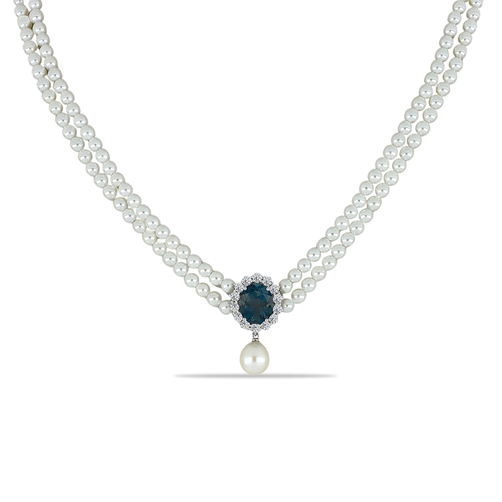 Colier din argint  cu pietre Cubic Zirconia Incolor, Perla Albă și Perla Imit.