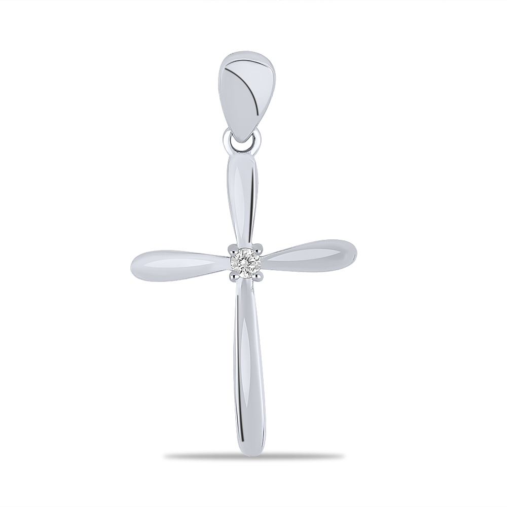 Cruce din aur alb cu pietre Cubic Zirconia Incolor