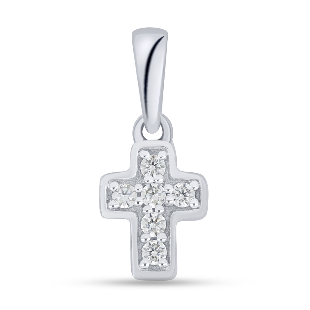 Cruce din aur alb cu pietre Cubic Zirconia Incolor