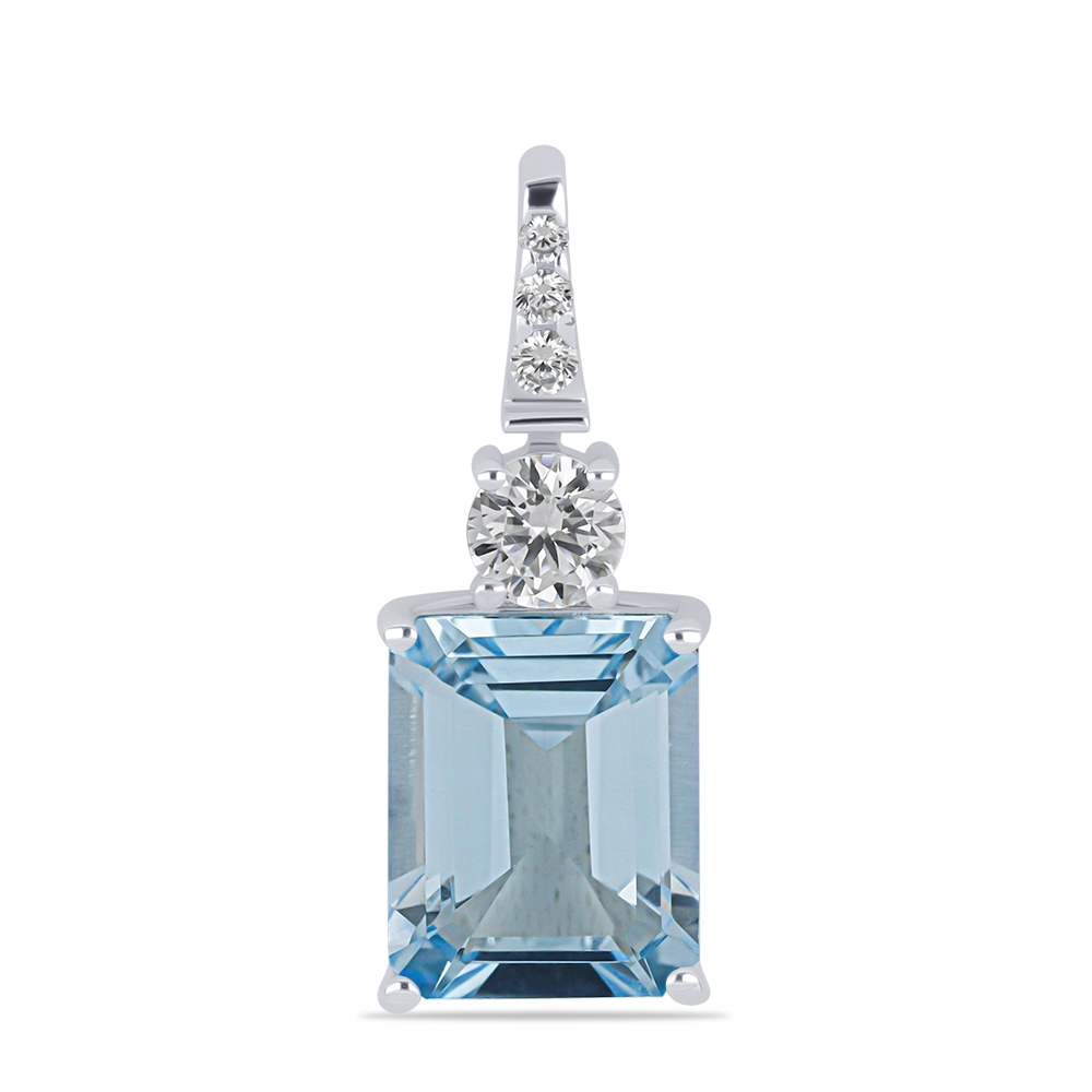 Pandantiv din aur alb cu pietre Cubic Zirconia Incolor, Topaz albastru