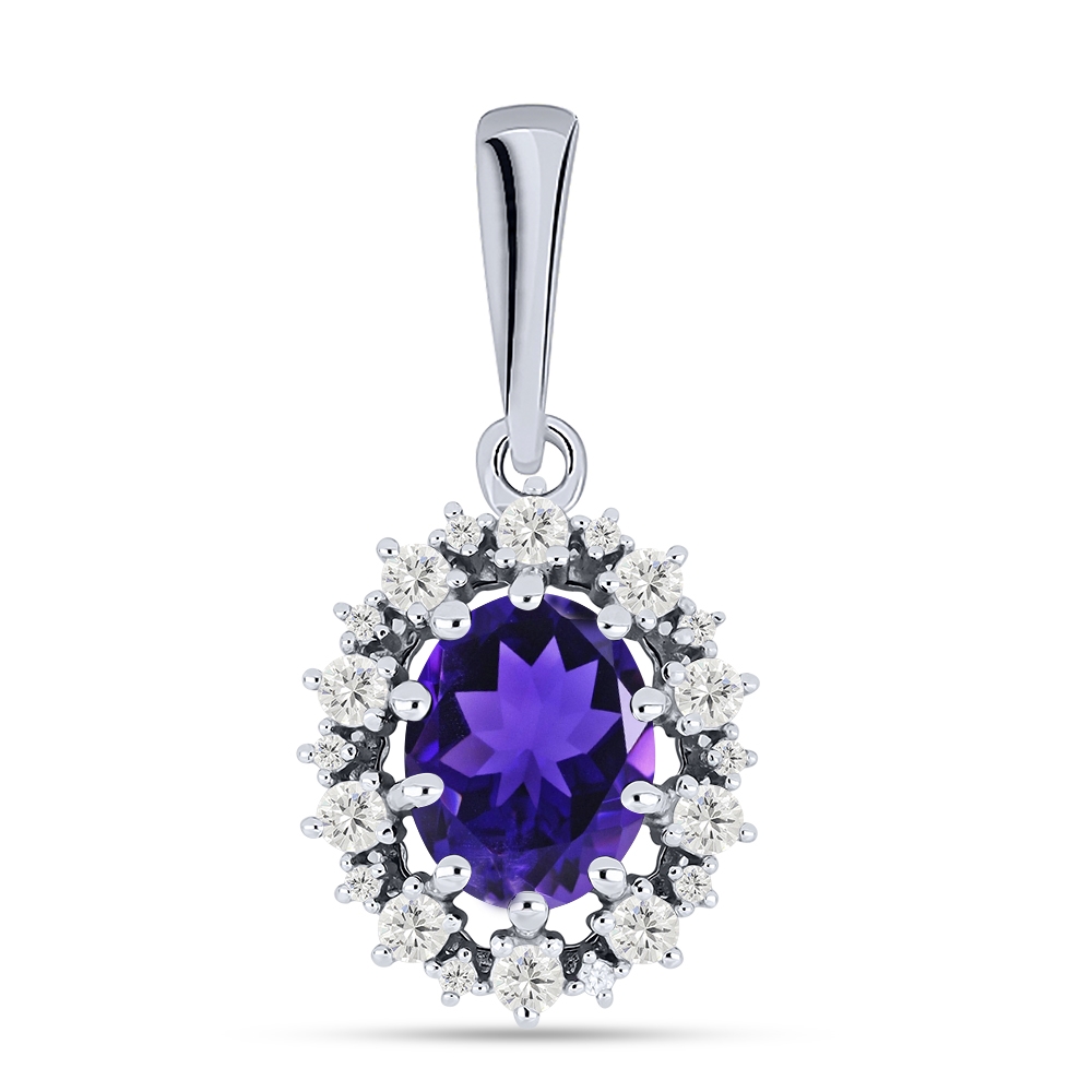 Pandantiv din argint  cu pietre Cubic Zirconia Incolor, Ametist