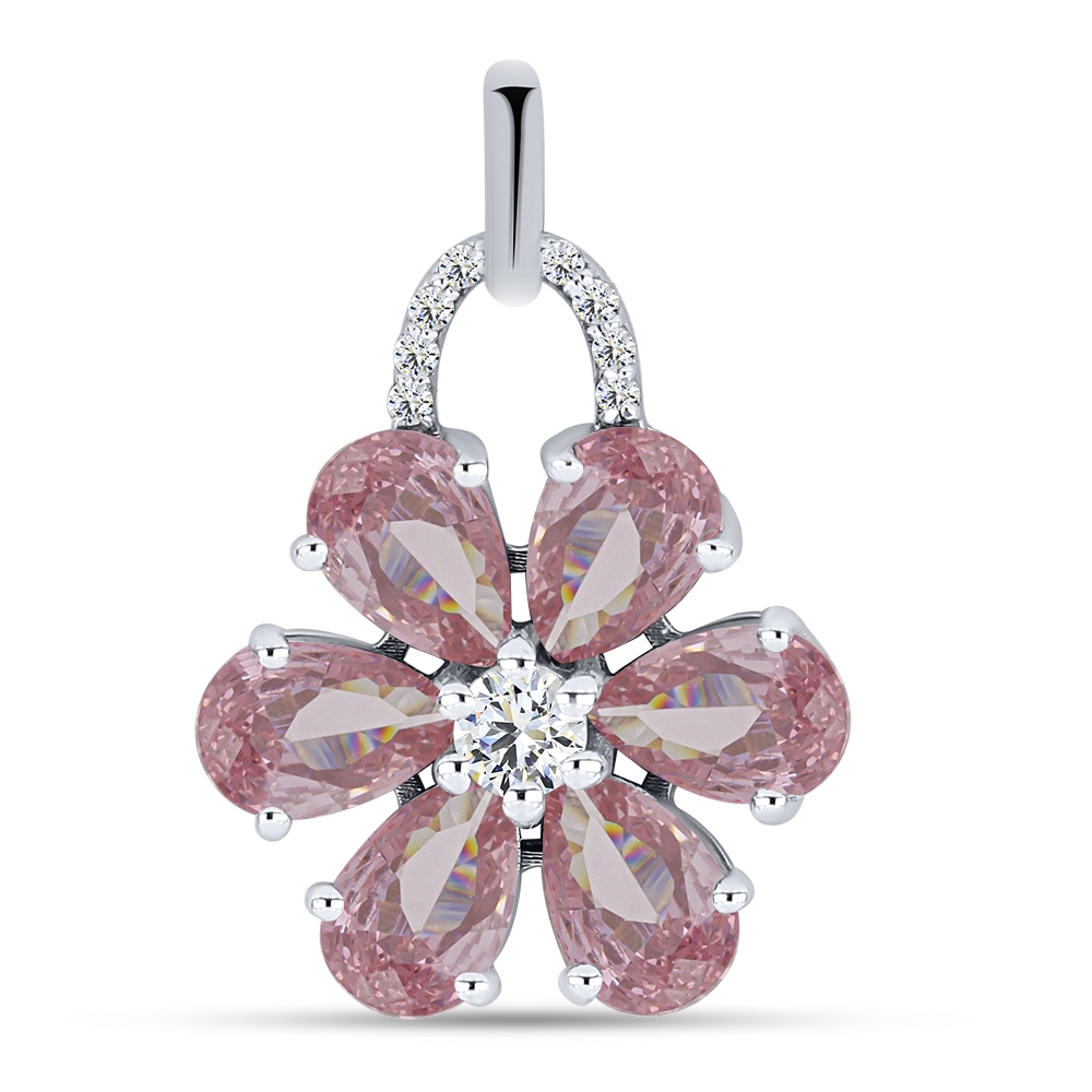 Colier din argint  cu pietre Cubic Zirconia Incolor, Cubic Zirconia Roz