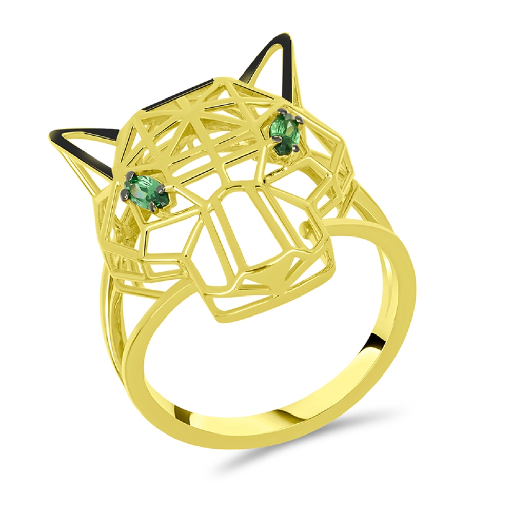 Inel din aur galben cu pietre Cubic Zirconia Verde