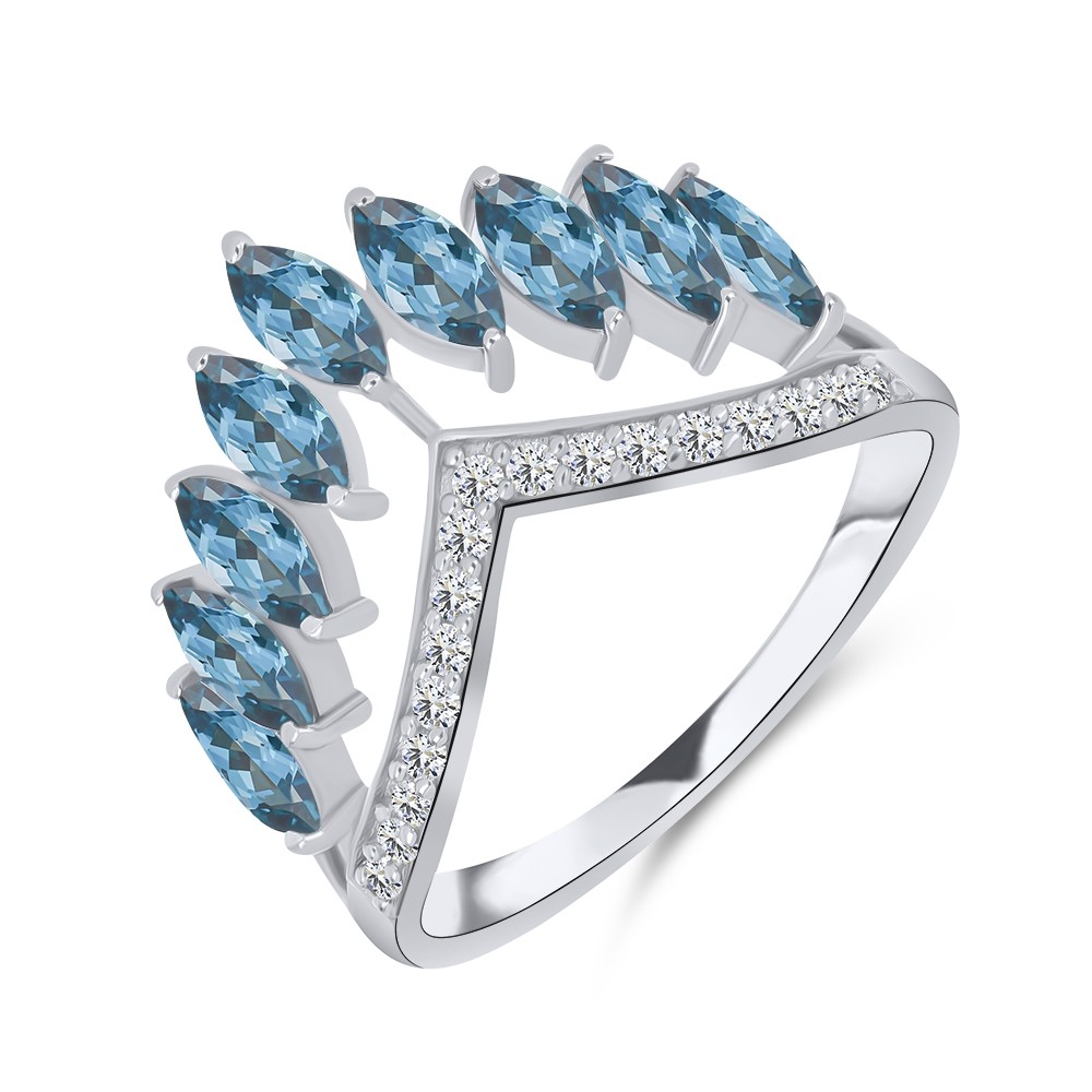 Inel din argint  cu pietre Cubic Zirconia Incolor, Topaz albastru