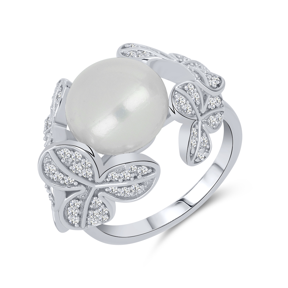 Inel din argint  cu pietre Cubic Zirconia Incolor, Perla Albă