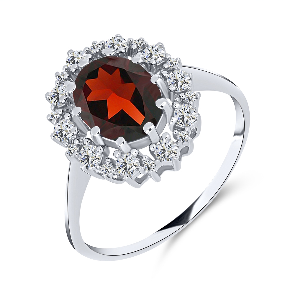 Inel din argint  cu pietre Cubic Zirconia Incolor, Granat