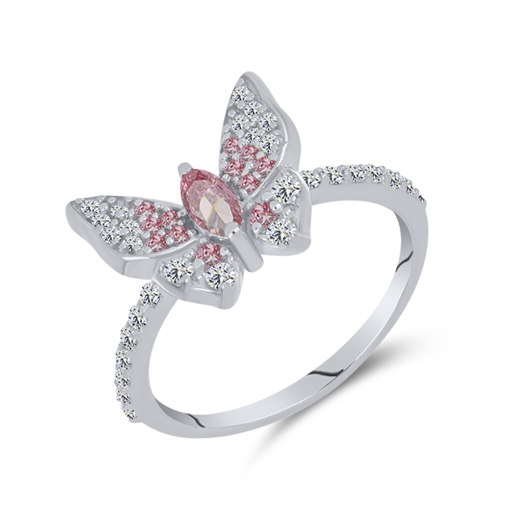 Inel din argint  cu pietre Cubic Zirconia Incolor, Cubic Zirconia Roz