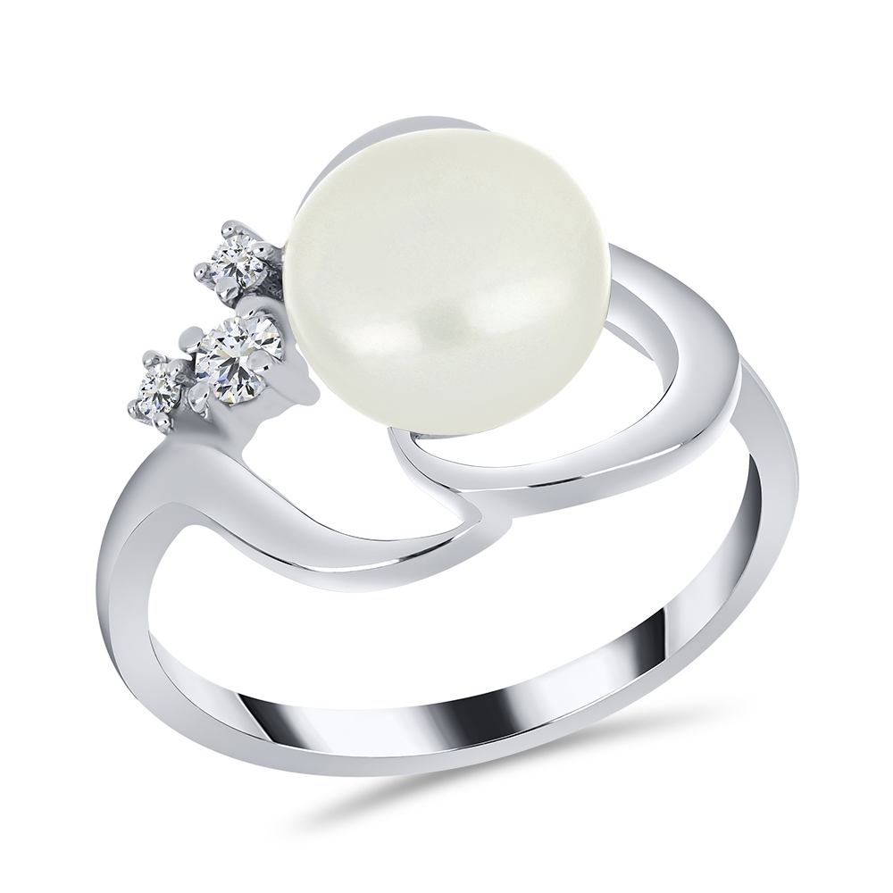 Inel din argint  cu pietre Cubic Zirconia Incolor, Perla Albă