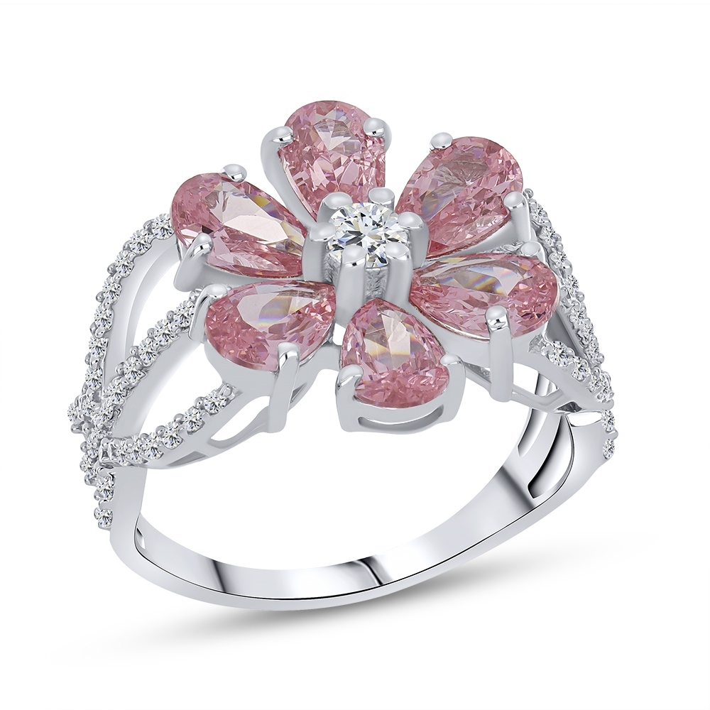 Inel din argint  cu pietre Cubic Zirconia Incolor, Cubic Zirconia Roz