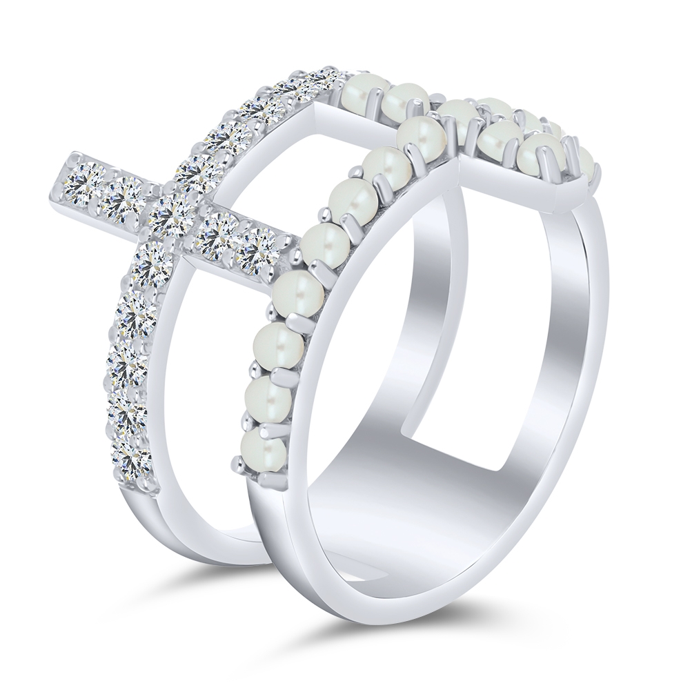 Inel din argint  cu pietre Cubic Zirconia Incolor, Perla Albă