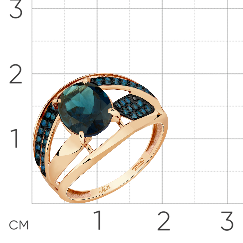 Inel din aur roșu cu pietre Cubic Zirconia Albastru Safir, Topaz London