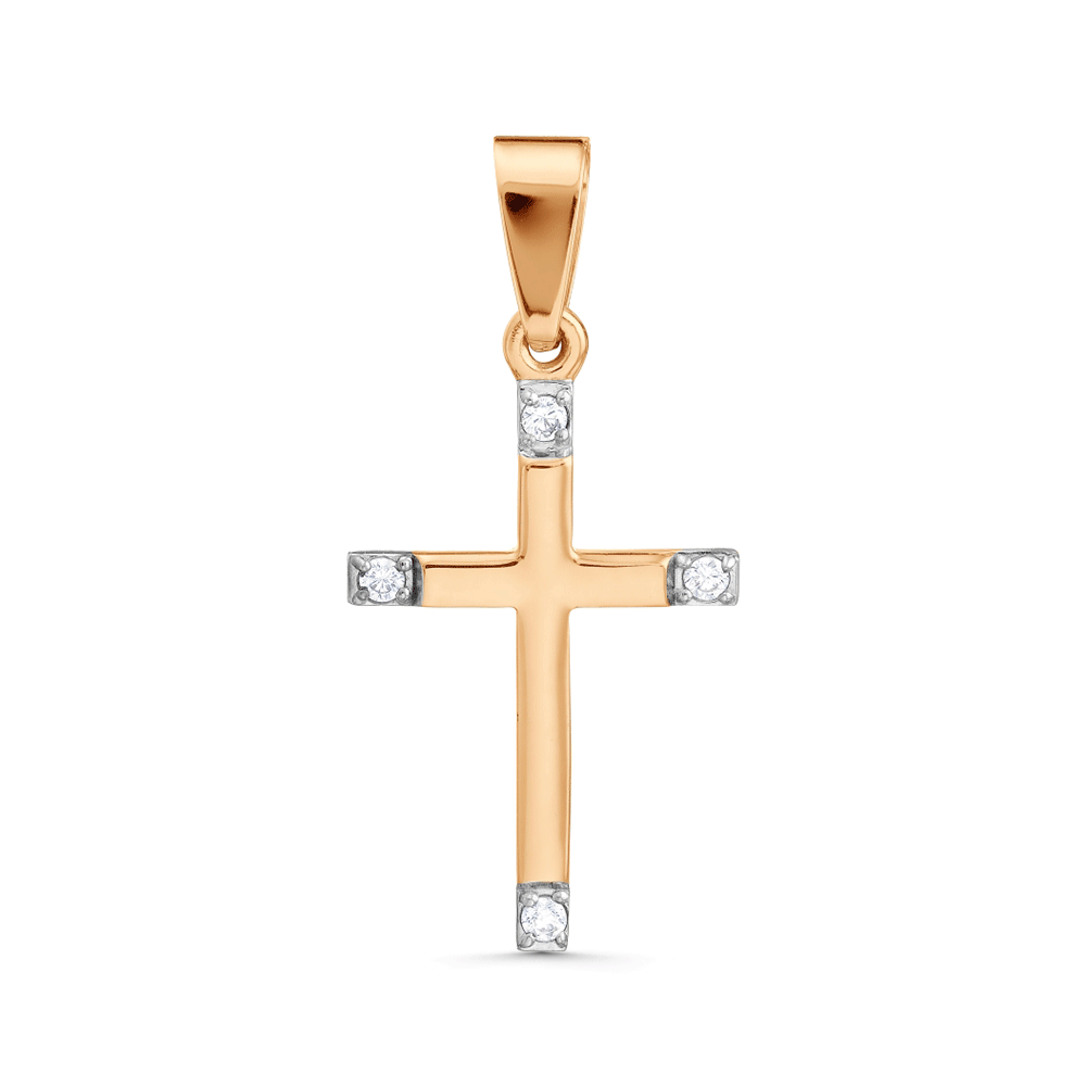 Cruce din aur roșu cu pietre Cubic Zirconia Incolor