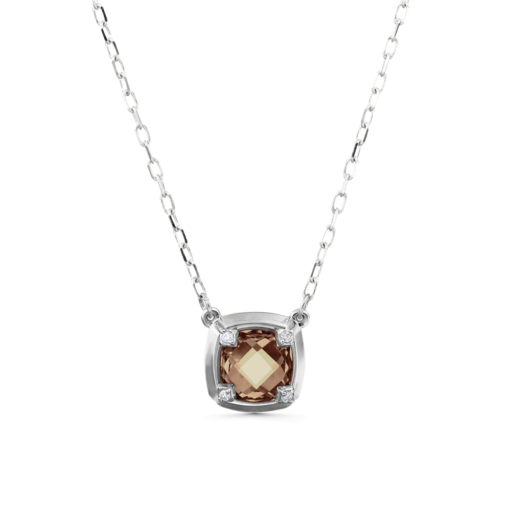 Colier din aur alb cu pietre Cubic Zirconia Incolor, Cuarț fumuriu