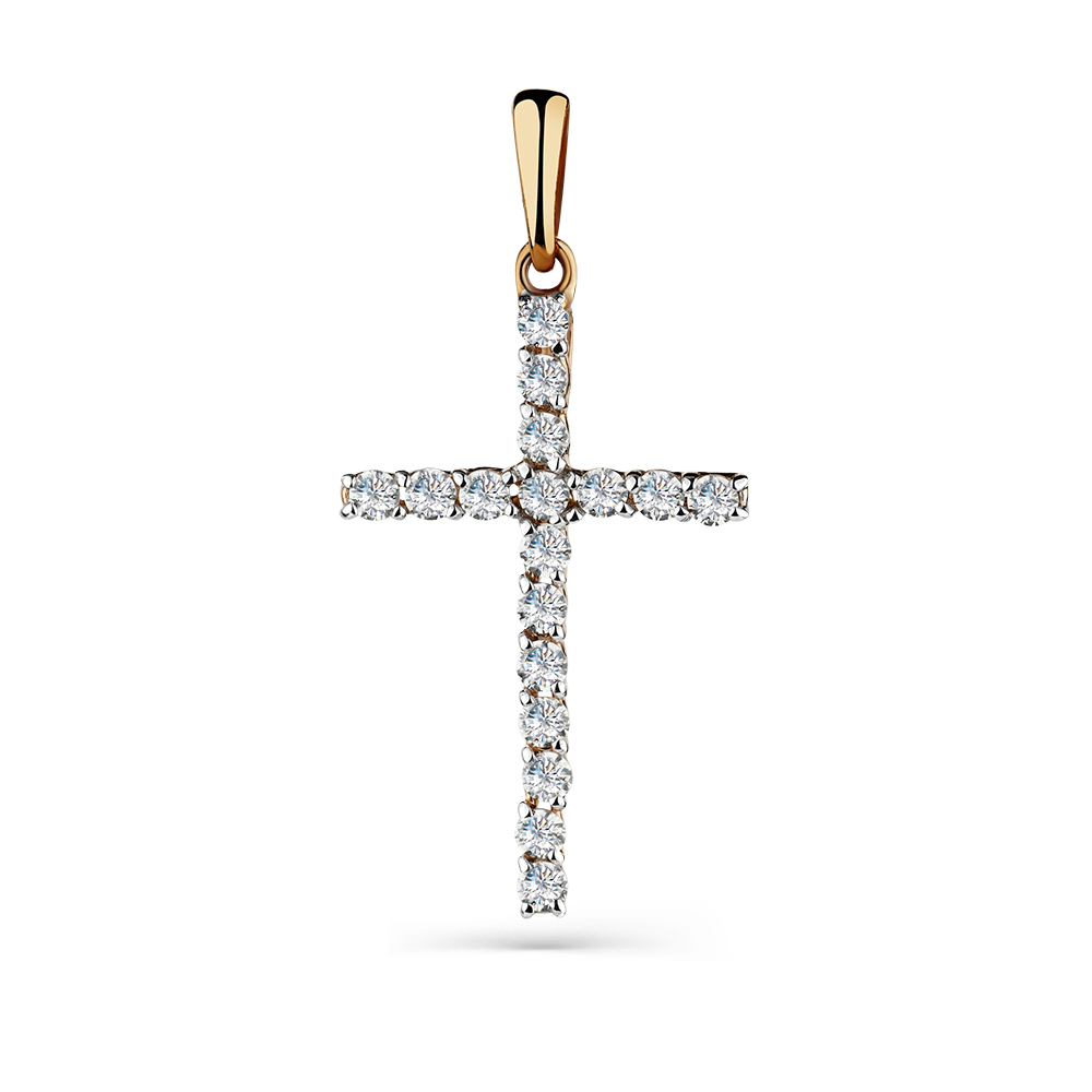 Cruce din aur roșu cu pietre Cubic Zirconia Incolor
