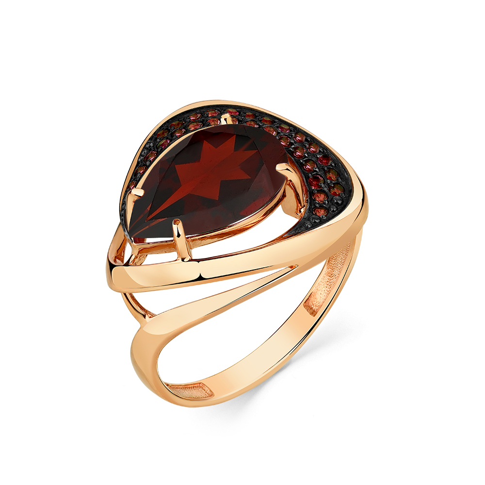Inel din aur roșu cu pietre Cubic Zirconia Incolor, Granat