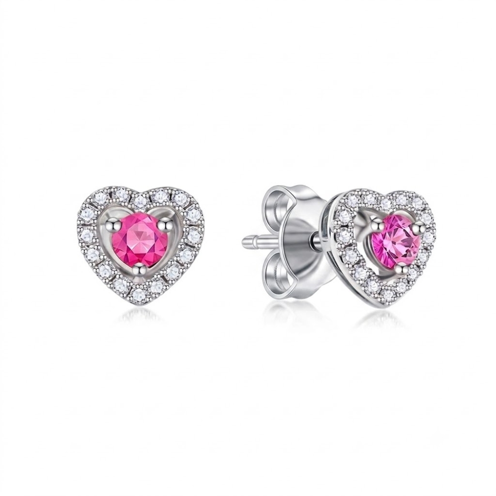 Cercei Pusete din aur alb cu pietre Diamant, Safir roz