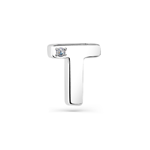 Pandativ literă din aur alb cu pietre Cubic zirconia