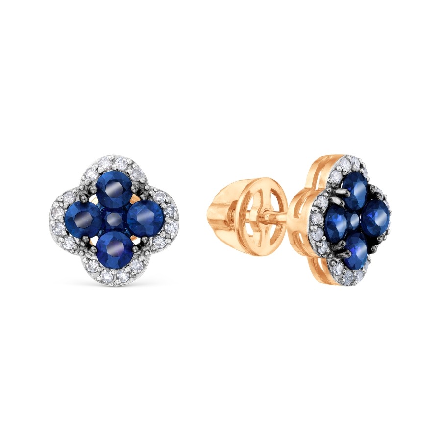 Cercei Pusete din aur roșu cu pietre Diamant, Safir