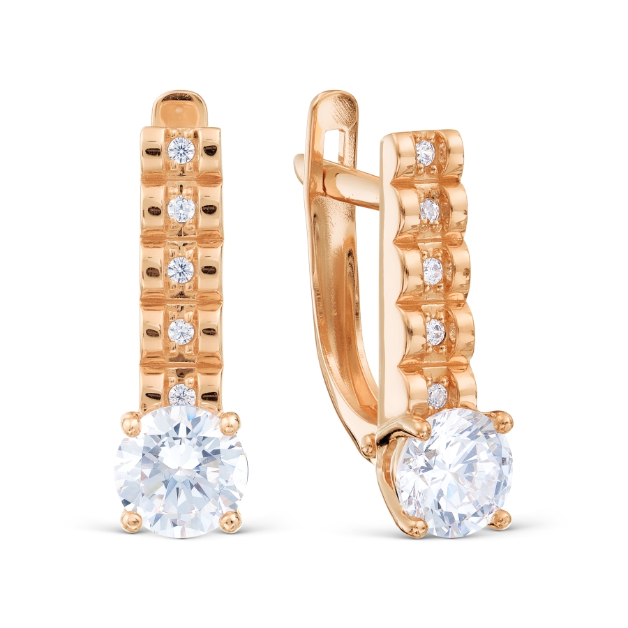 Cercei din aur roșu cu pietre Cubic Zirconia Incolor