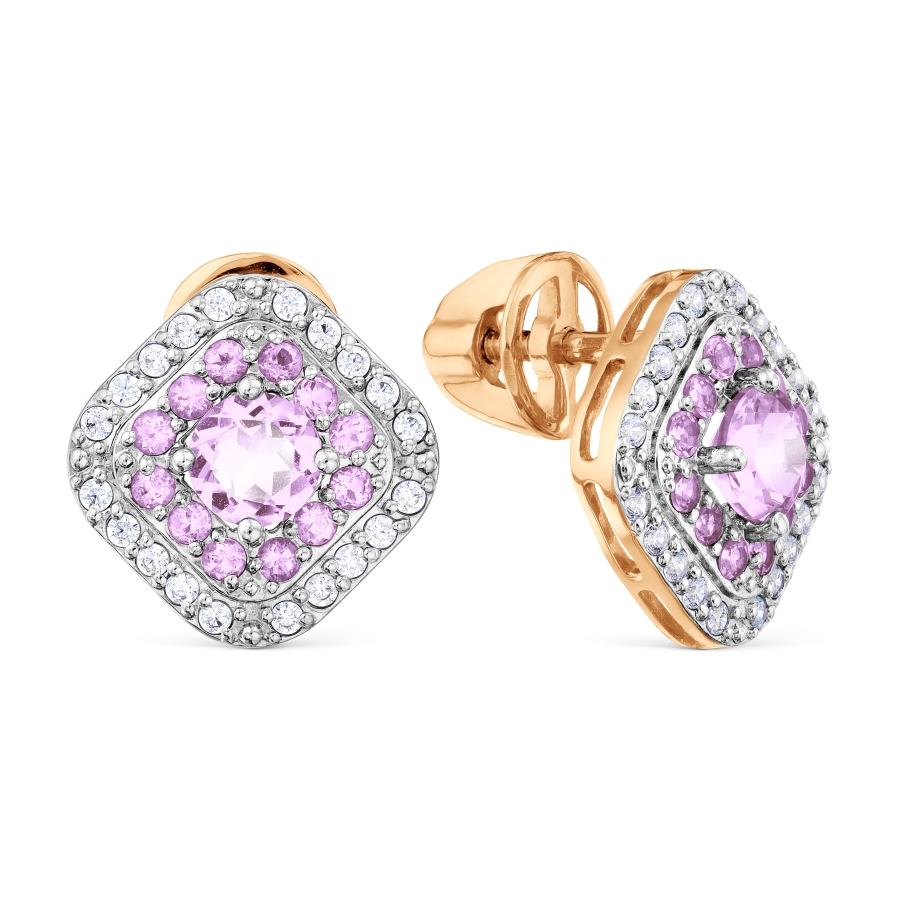 Cercei Pusete din aur roșu cu pietre Cubic Zirconia Incolor, Ametist