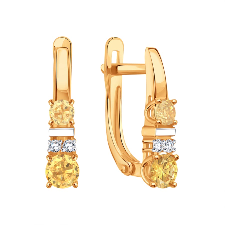 Cercei din aur roșu cu pietre Cubic Zirconia Incolor, Cubic Zirconia Galben
