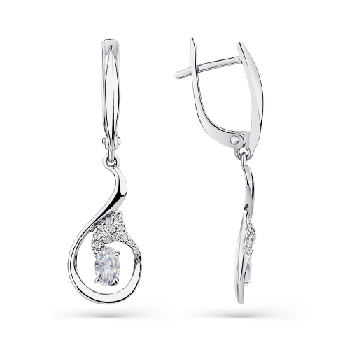 Cercei Suspendați din aur alb cu pietre Cubic Zirconia Incolor