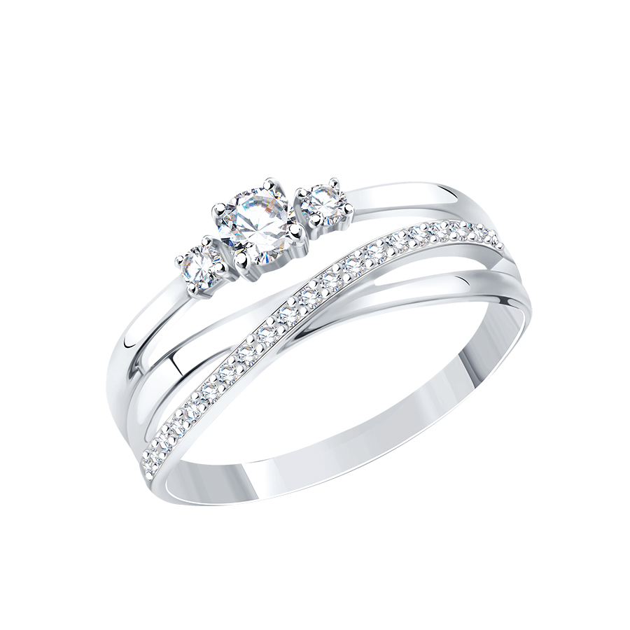 Inel din aur alb cu pietre Cubic Zirconia Incolor