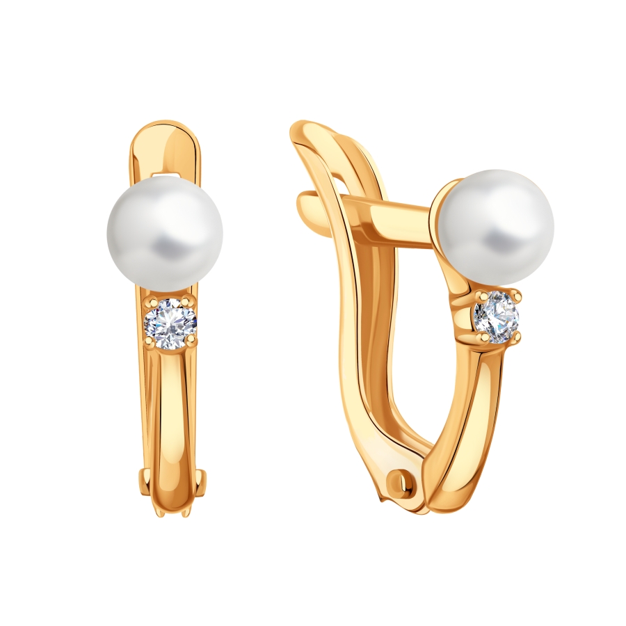 Cercei din aur roșu cu pietre Cubic Zirconia Incolor, Perla Albă