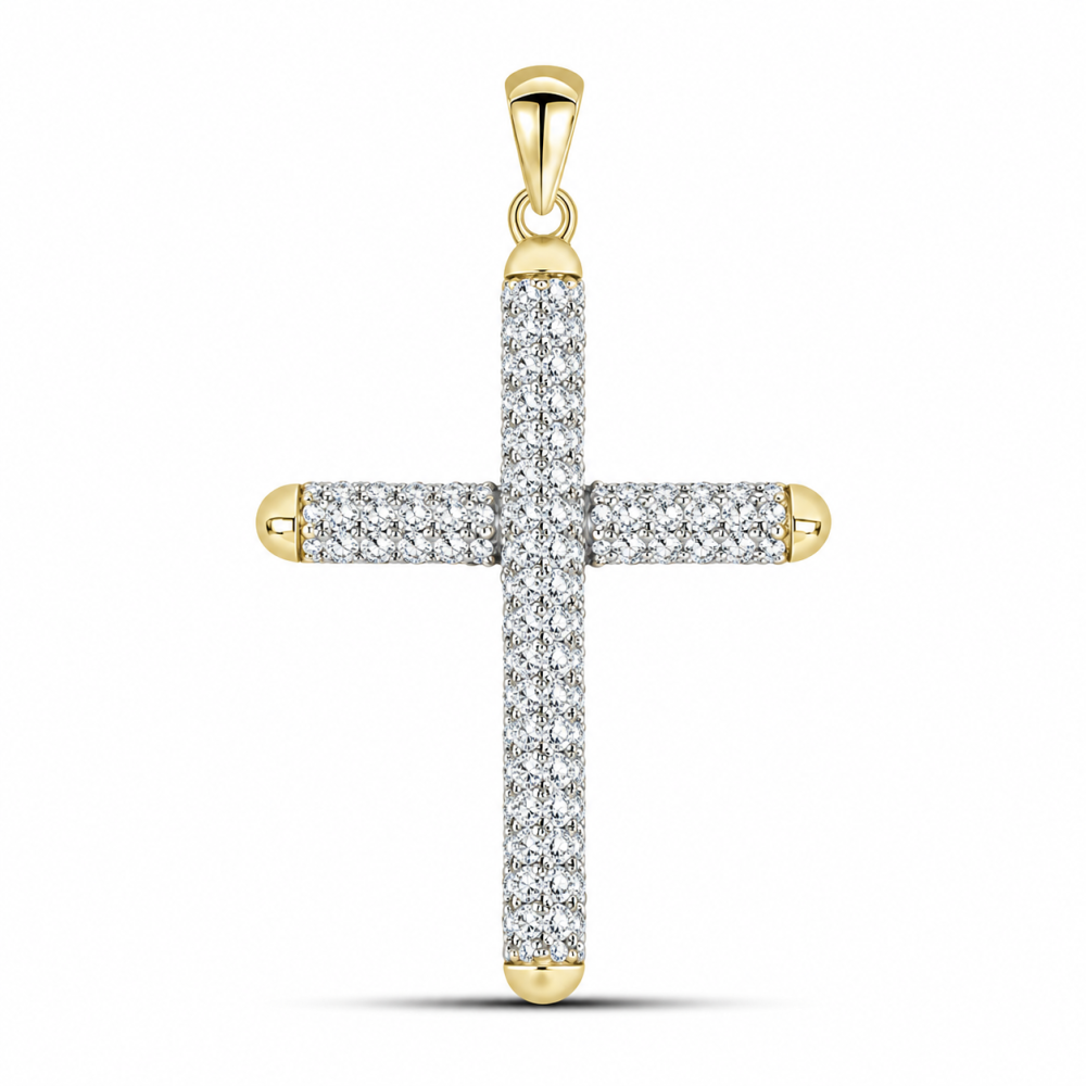 Cruce din aur galben cu Cubic Zirconia Incolor