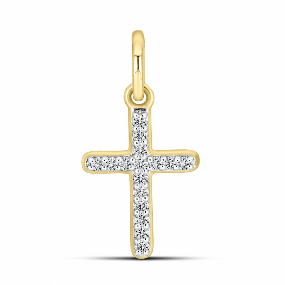 Cruce din aur galben cu Cubic Zirconia Incolor