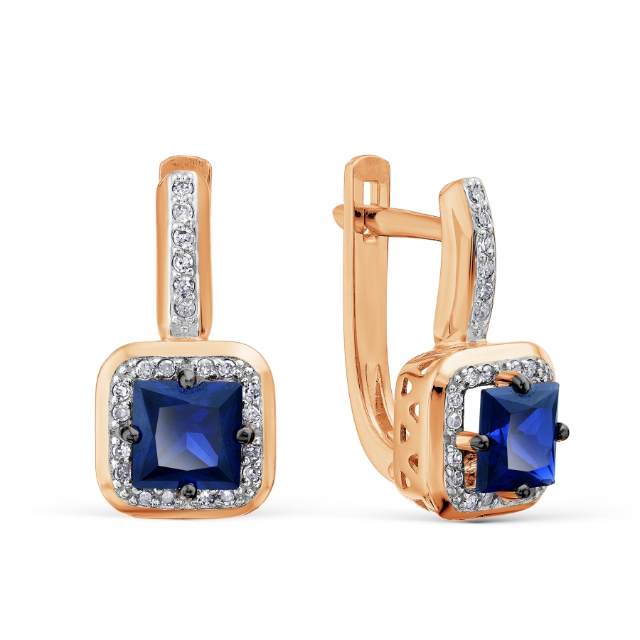 Cercei din aur roșu cu pietre Diamant, Safir Hidro
