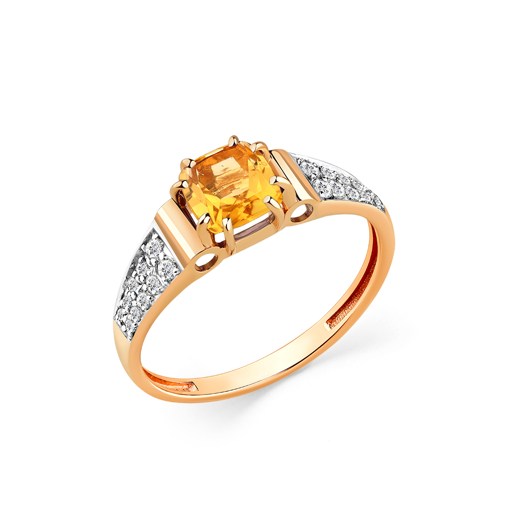 Inel din aur roșu cu pietre Cubic Zirconia Incolor, Citrin