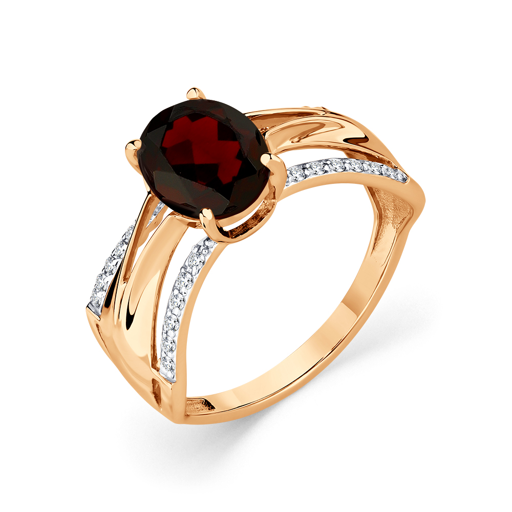 Inel din aur roșu cu pietre Cubic Zirconia Incolor, Granat