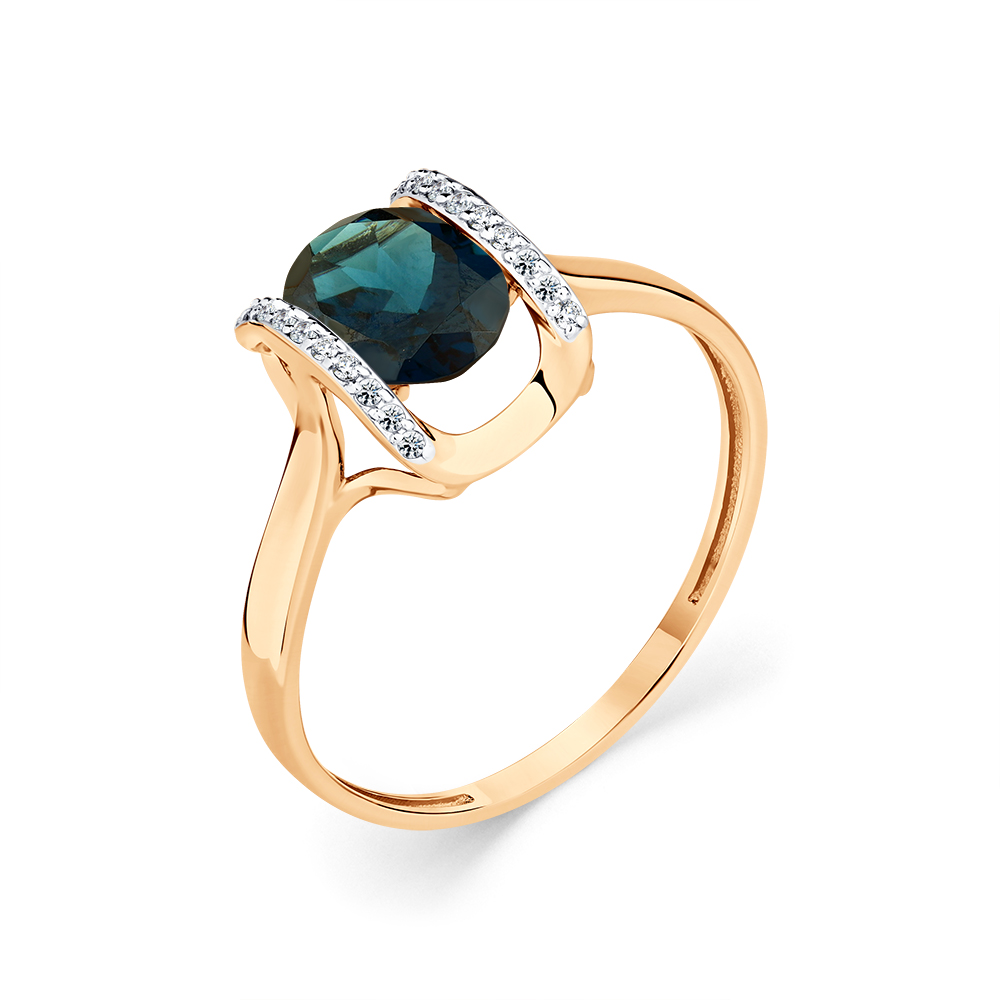 Inel din aur roșu cu pietre Cubic Zirconia Incolor, Topaz London