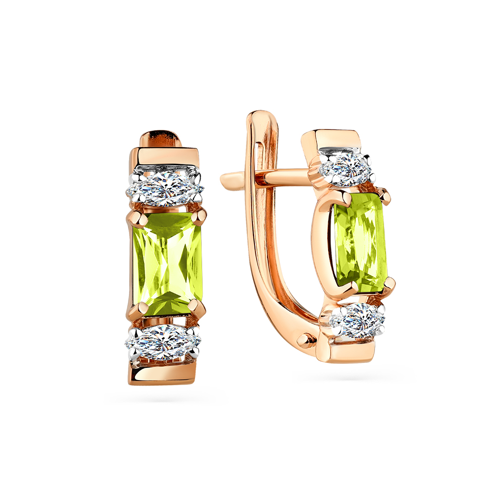 Cercei din aur roșu cu pietre Cubic Zirconia Incolor, Crisolit