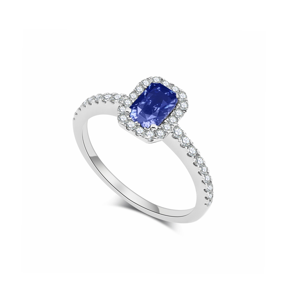 Inel din aur alb cu pietre Diamant, Safir