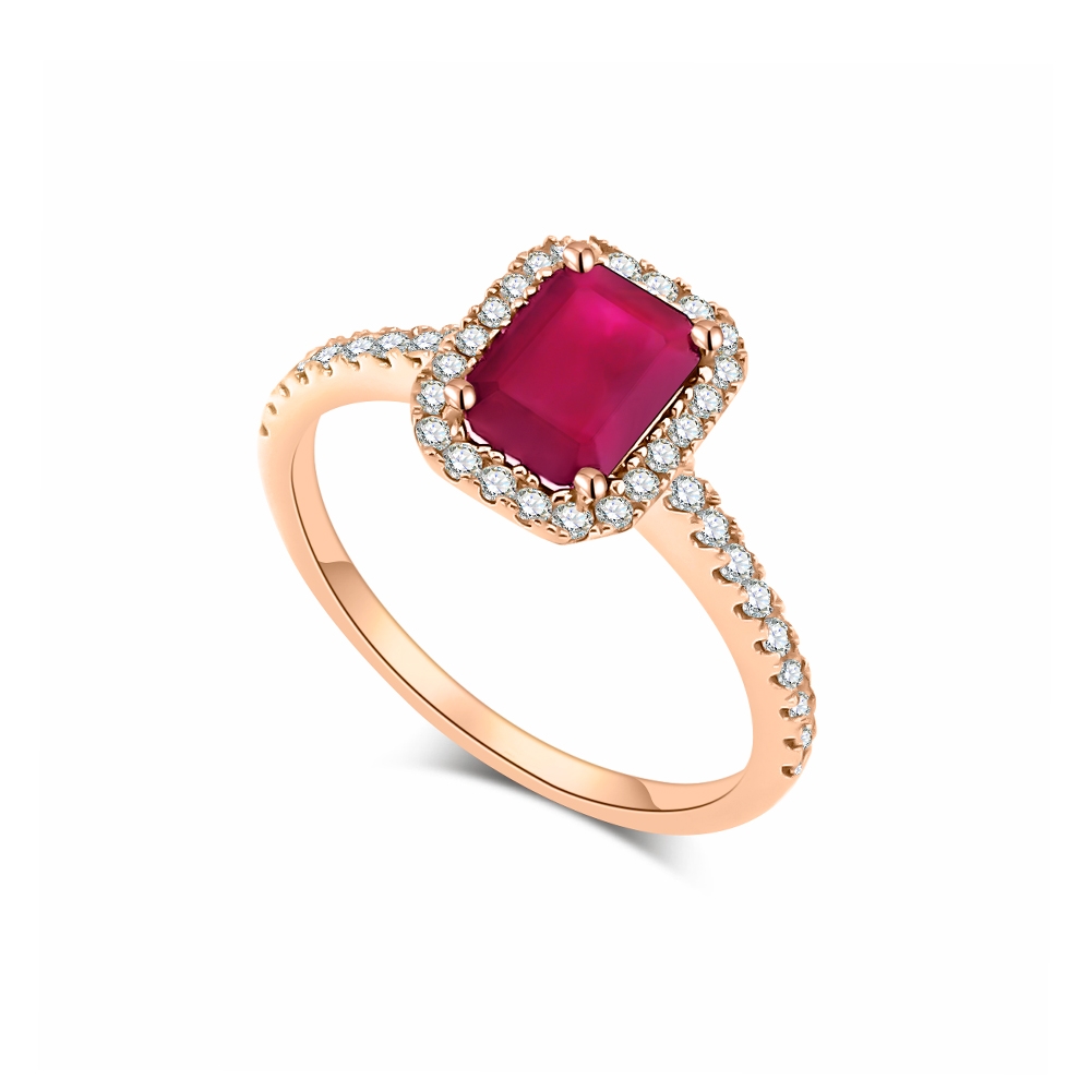 Inel din aur roz cu pietre Diamant, Rubin