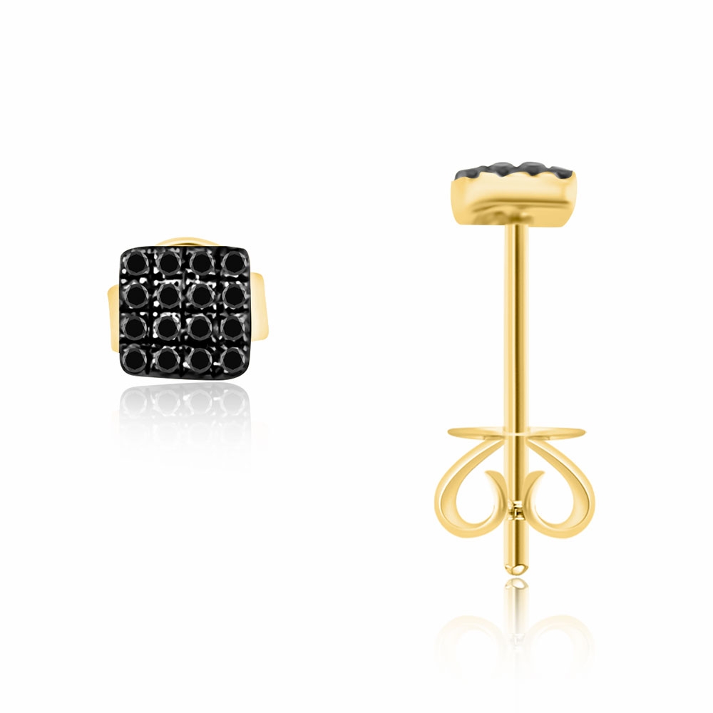 Cercei Pusete din aur galben cu pietre Diamant negru