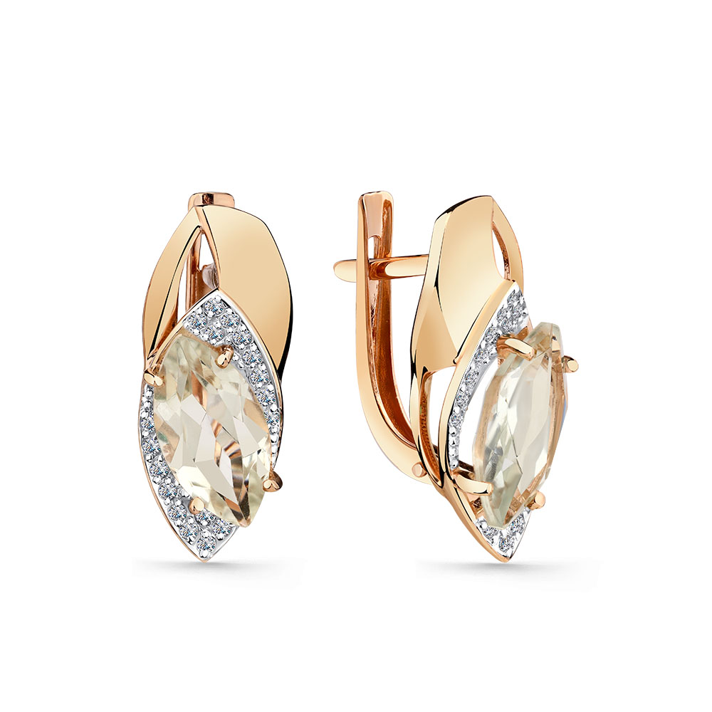 Cercei din aur roșu cu pietre Cubic Zirconia Incolor, Prasiolit