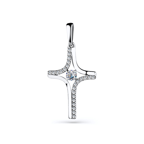 Cruce din aur alb cu pietre Cubic Zirconia Incolor