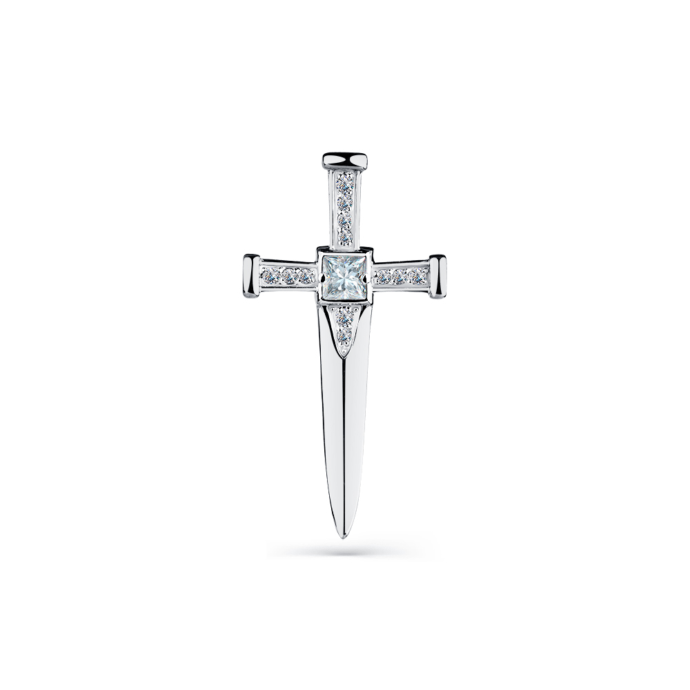 Pandantiv din aur alb cu pietre Cubic Zirconia Incolor