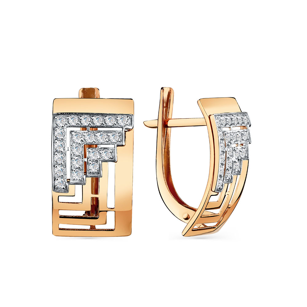 Cercei din aur roșu cu pietre Cubic Zirconia Incolor