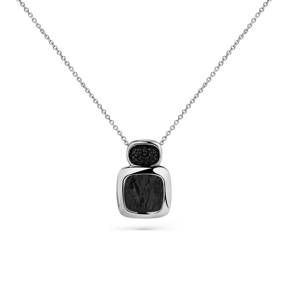 Colier din aur alb cu pietre Agat negru, Cubic zirconia
