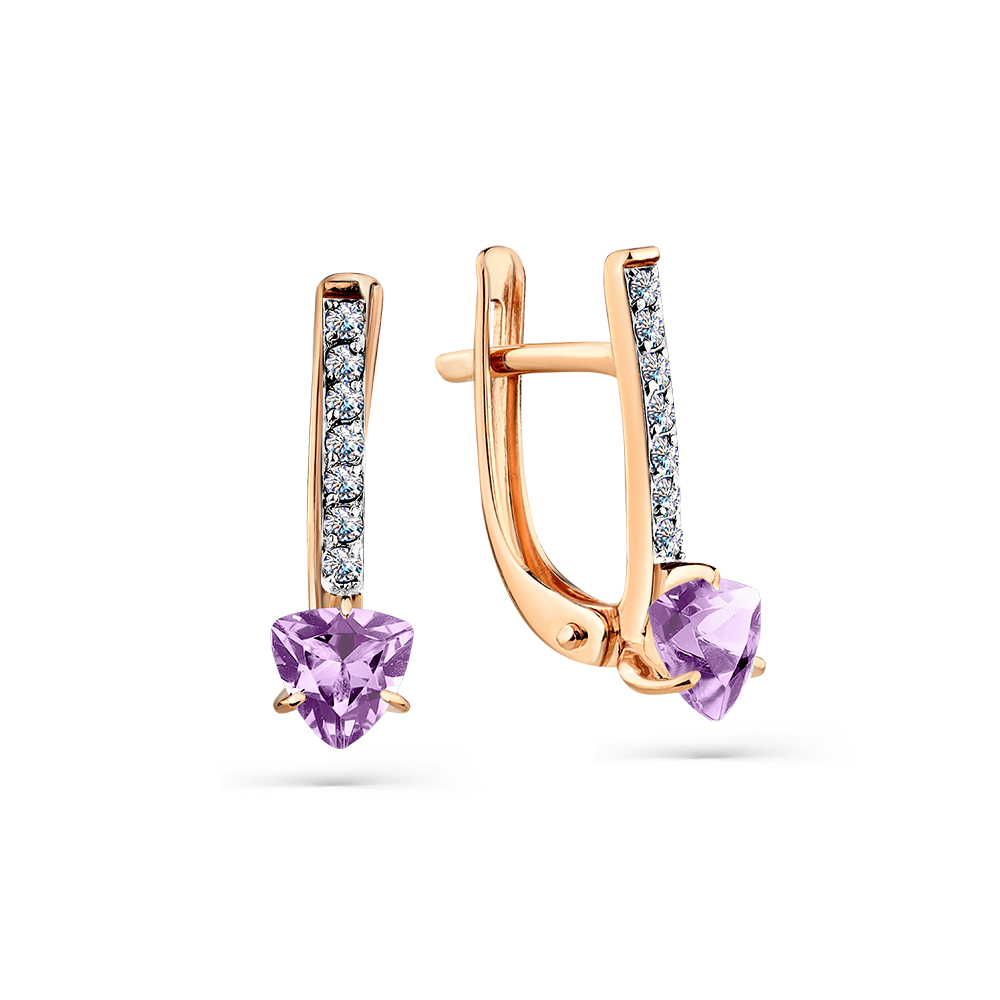 Cercei din aur roșu cu pietre Cubic zirconia, Ametist