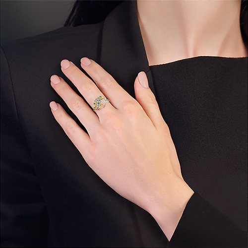 Inel din aur roșu cu pietre Cubic Zirconia Incolor, Ametist și Topaz albastru