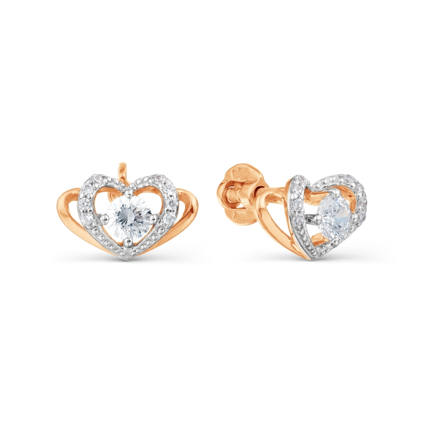 Cercei Pusete din aur roșu cu pietre Cubic Zirconia Incolor
